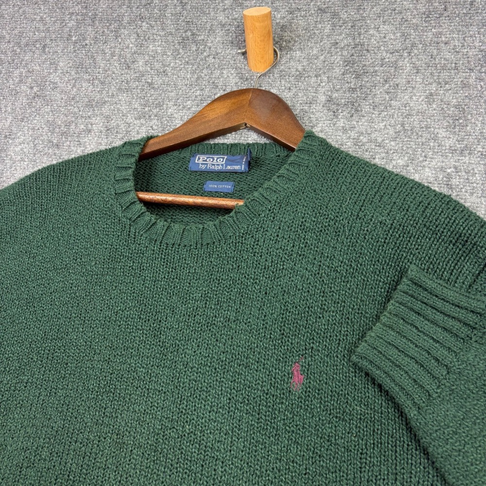Polo Ralph Lauren Sweater Mens XXL Green Cotton Shaker Knit Crewneck 0657